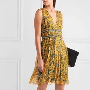 Isabel Marant- NWT Balzan gathered Yellow and Navy Floral Sleeveless Mini Dress